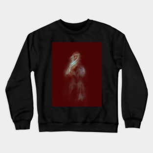 Strange beautiful woman with long bright hair. Step from darkness. Red, dark. Crewneck Sweatshirt